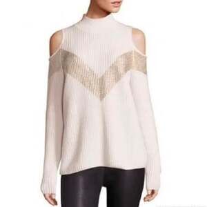 Zoe Jordan Sweater XS Cream Gold Cashmere Wool Cold Shoulder Mock Neck Luxury